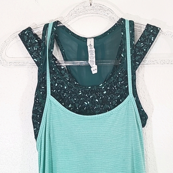LULULEMON Tough It Out Tank Heathered Menthol/Mountain Peaks Black Forage Teal 4 - Picture 3 of 8